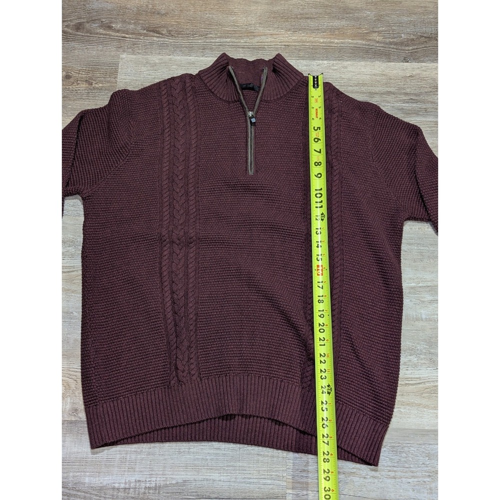 Raffi Burgundy Cable Knit Quarter Zip Sweater Mens Size XL Suede Elbow Patches - Picture 13 of 13